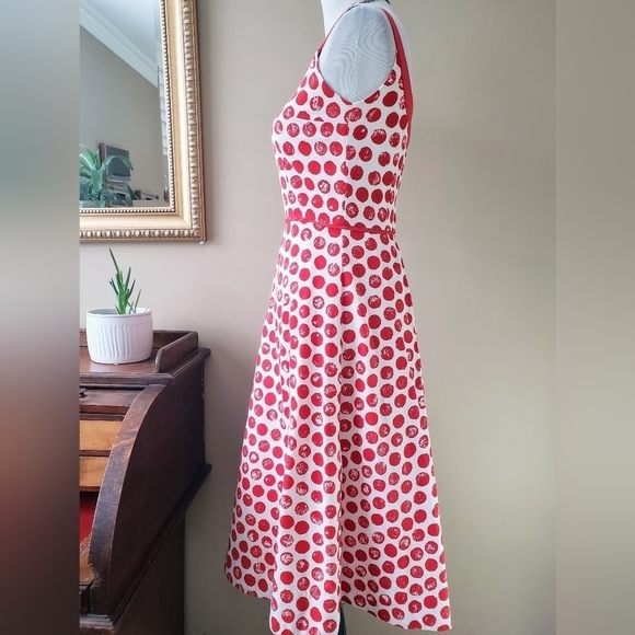 Anthropologie Vintage Elevenses Red Polka Dot Mod Retro Pin-up Midi Dress Size 4 - Picture 6 of 8